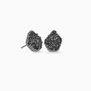 Tessa Gunmetal Stud Earrings In Black Drusy!